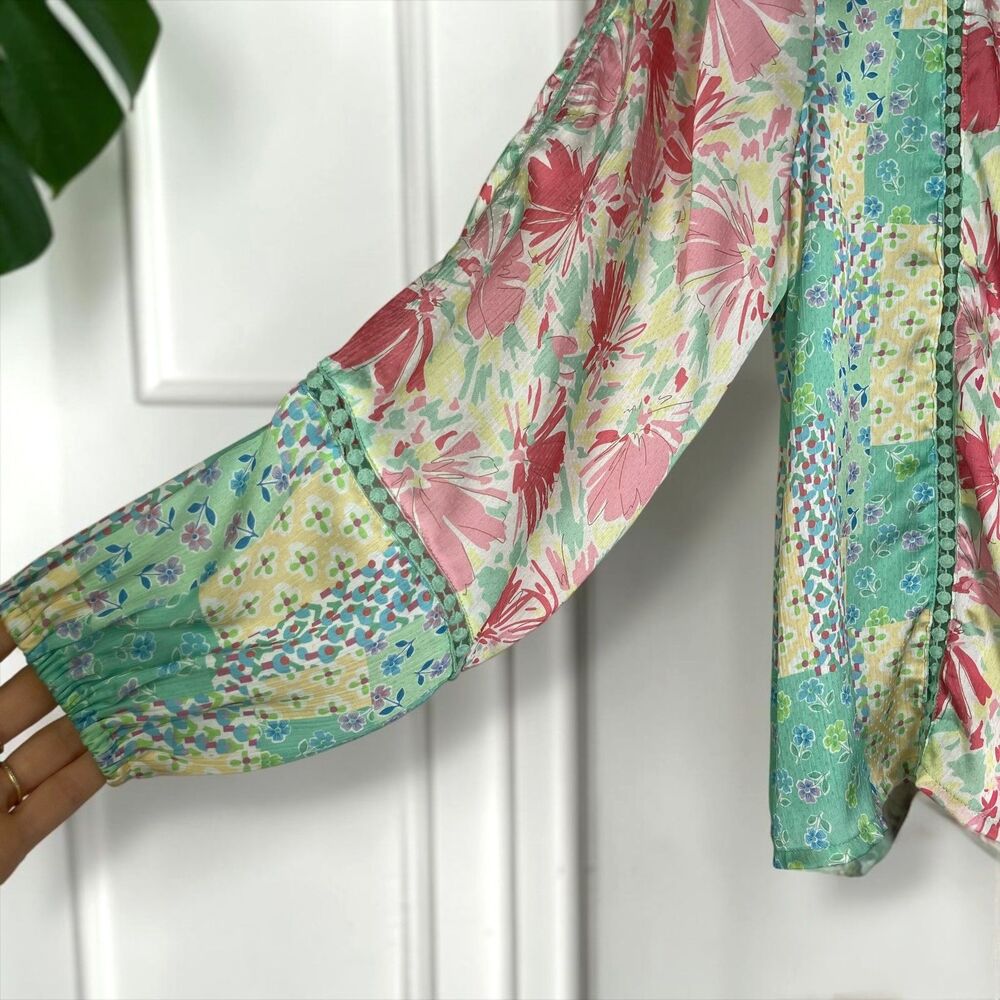 Fate Boho Pastel Patchwork Floral Blouse - Picture 6 of 11